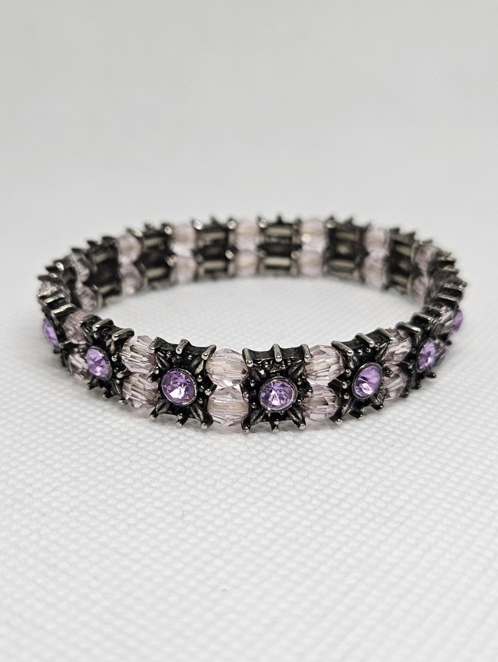 Vintage Purple Crystal Stretch Bracelet Gunmetal Gothic Y2K Lilac Rhinestones
